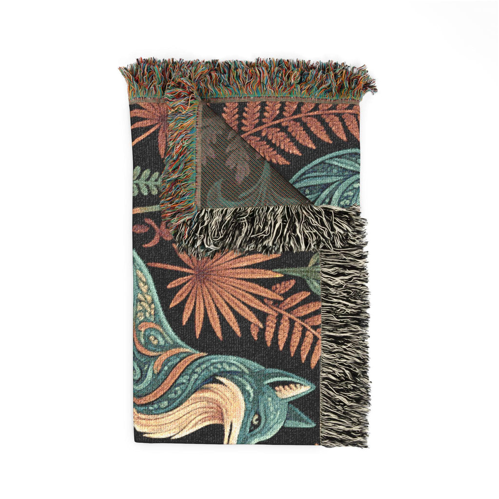 Folk Art Foxes Woven Blanket | Decorative Tapestry Throw, Nature Pattern