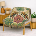 Hibiscus and Bees Woven Blanket | Tropical Floral Throw