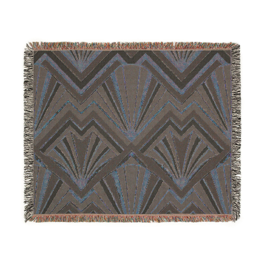 Art Deco Fan Pattern Woven Blanket | Geometric Throw, Retro Chevron Design