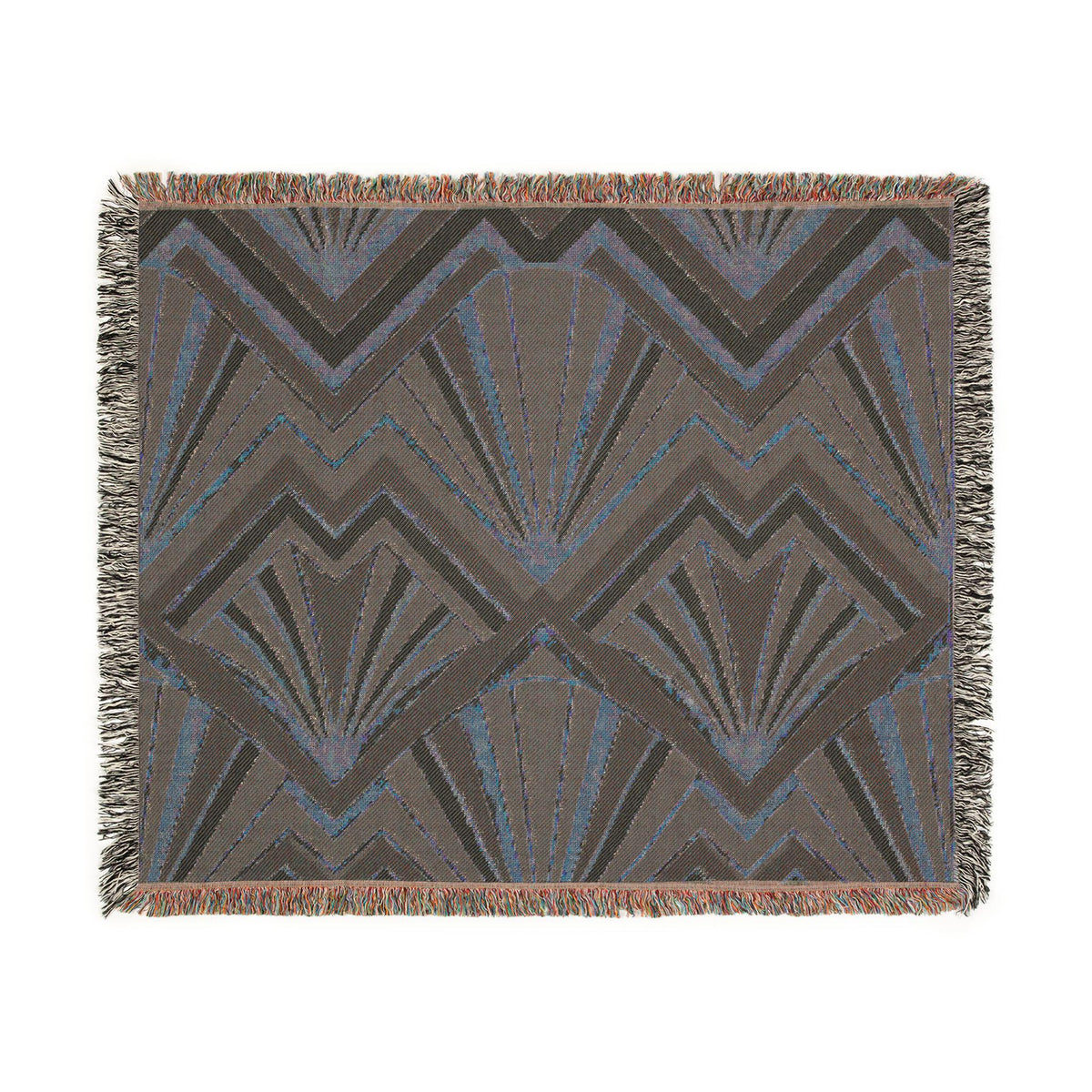 Art Deco Fan Pattern Woven Blanket | Geometric Throw, Retro Chevron Design