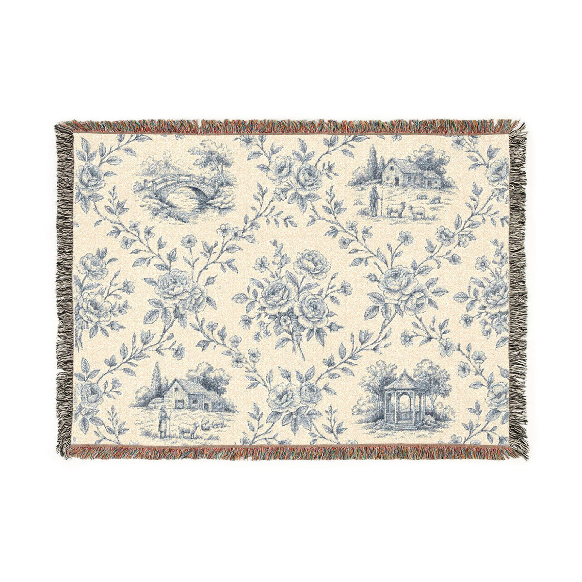 Toile Pattern Woven Blanket | Classic Scenic Toile Throw