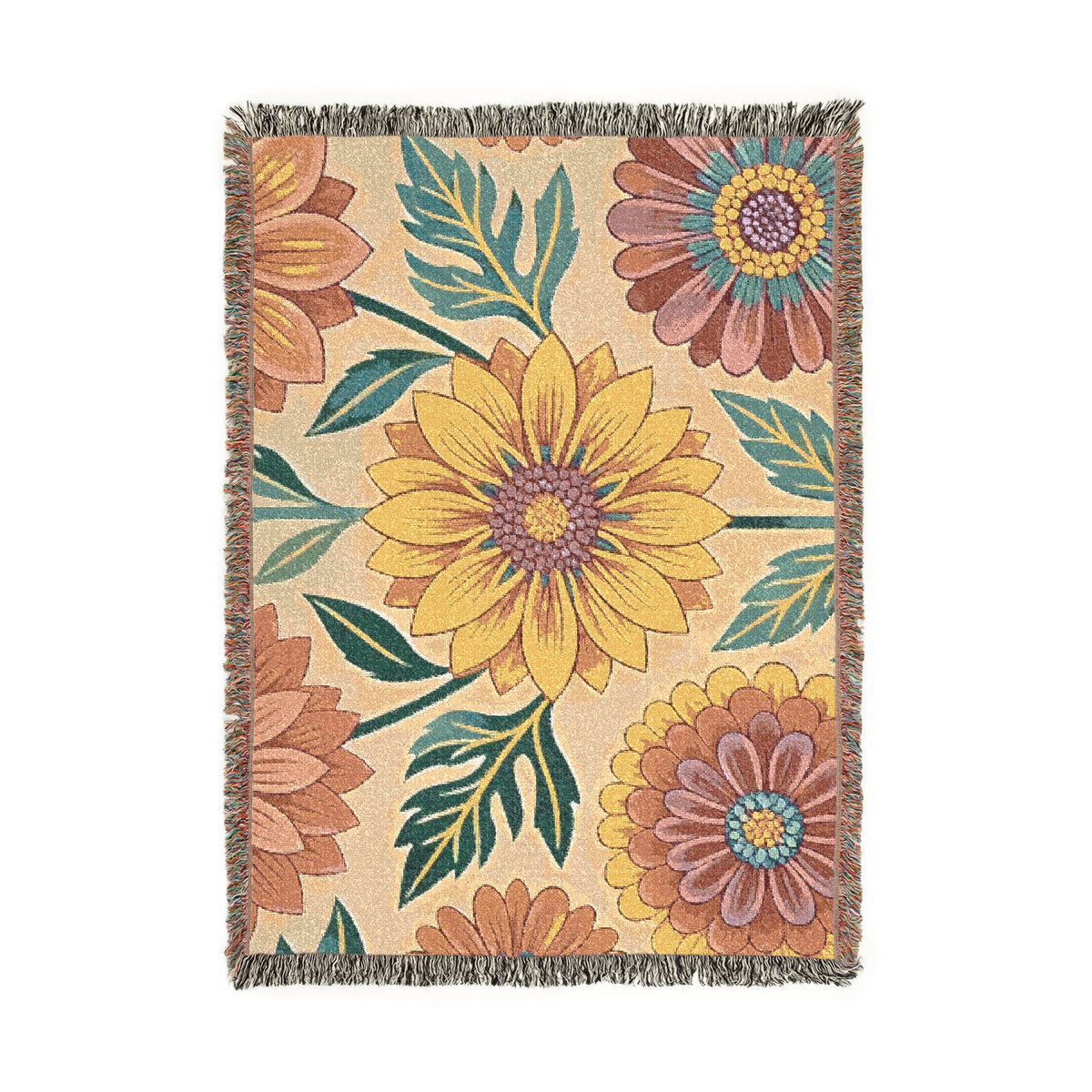 Sunflower and Dahlia floral Woven Blanket | boho floral throw tapestry