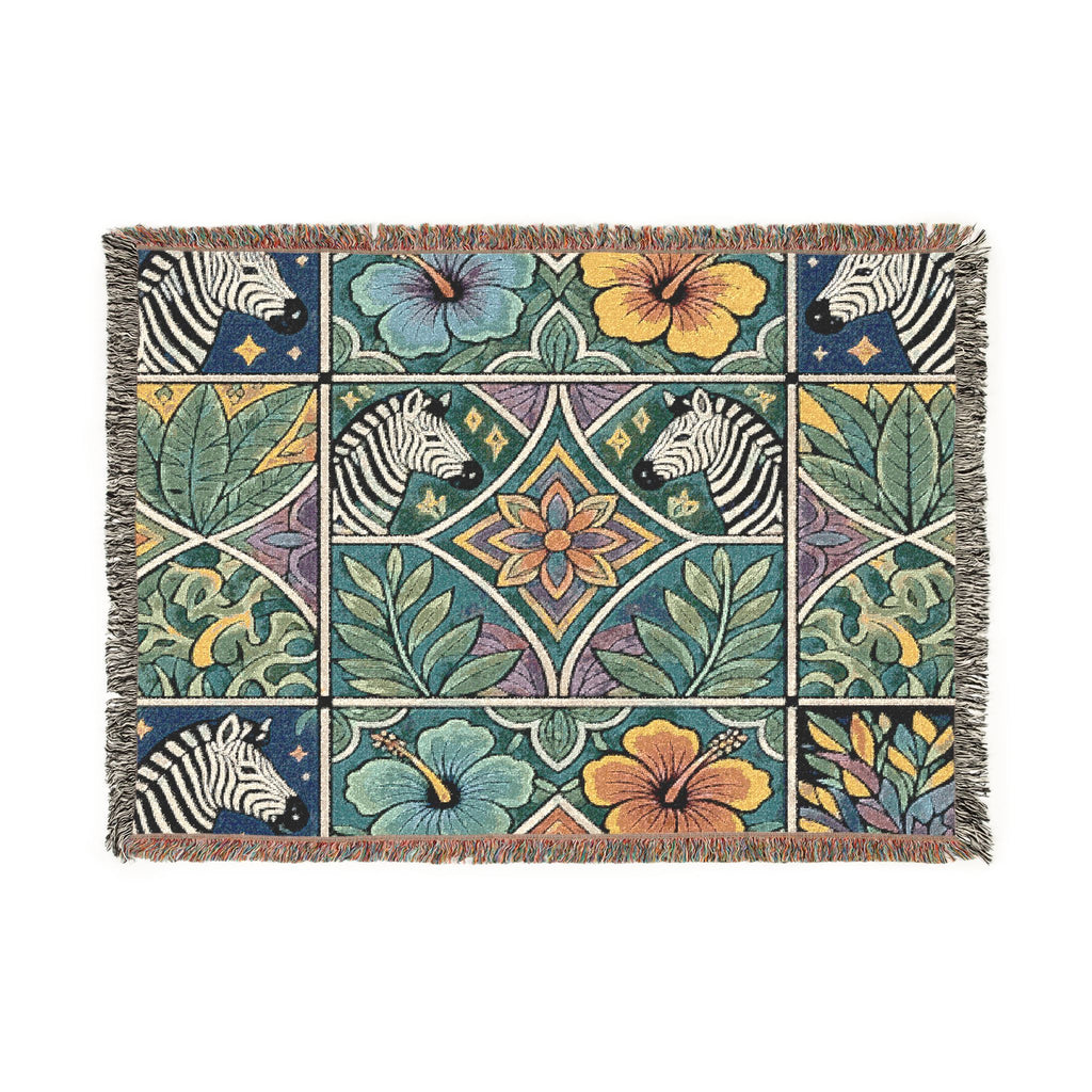 Victorian Floral Tile Woven Blanket | Tapestry Throw, Decorative Jacquard