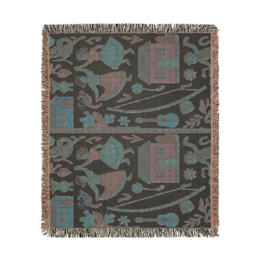 Folk Dance Pattern Woven Blanket | Southwestern House and Guitar Throw