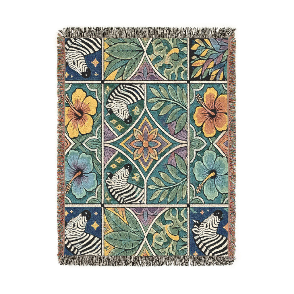 Victorian Floral Tile Woven Blanket | Tapestry Throw, Decorative Jacquard