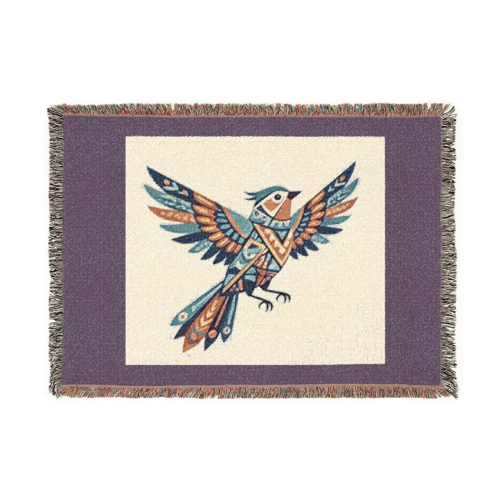 Geometric Feathered Bird Woven Blanket | Tribal Bird Throw