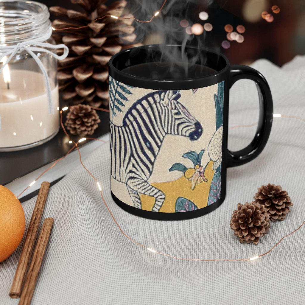 Striped Zebra Illustration Mug | Black Ceramic Coffee Cup