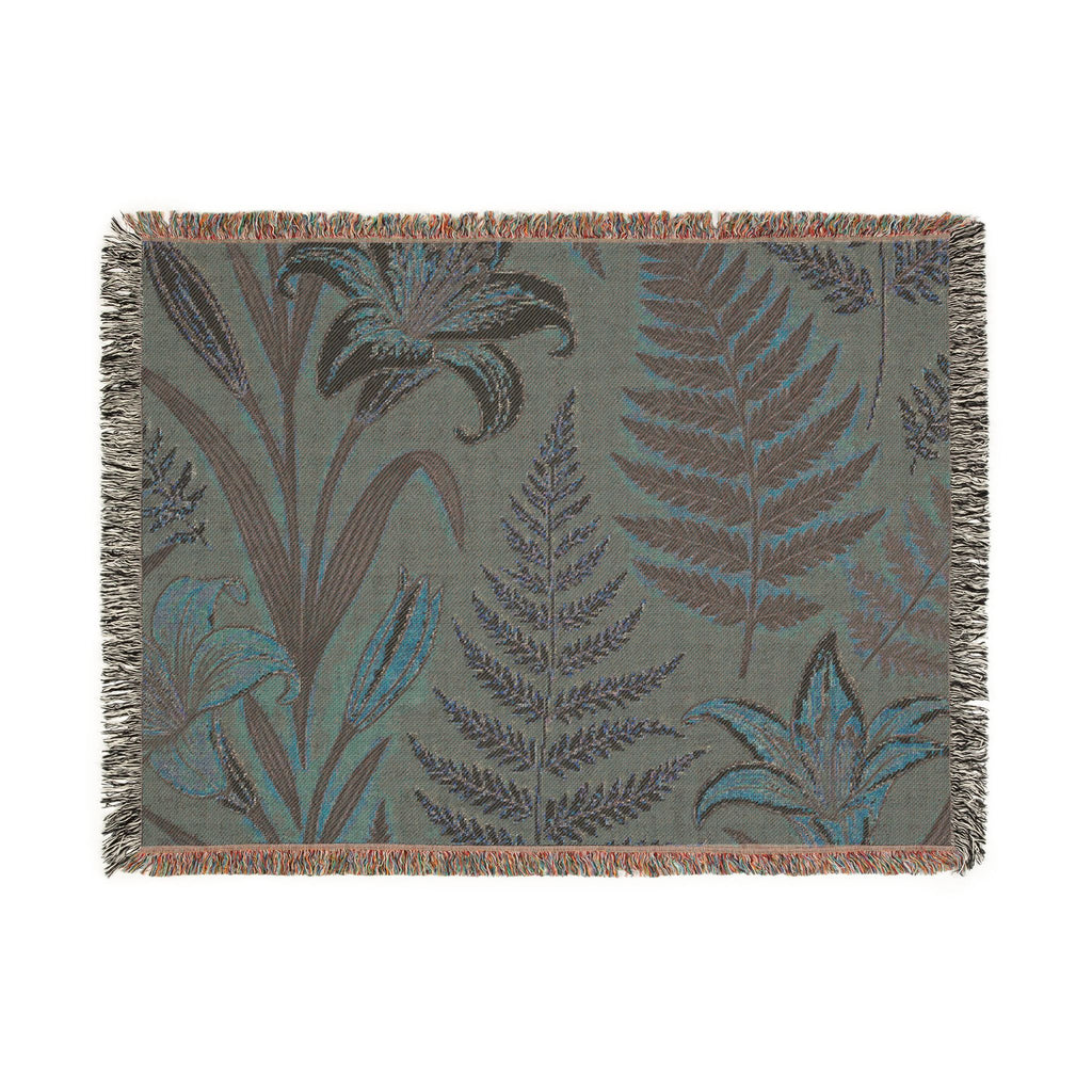 Vintage Botanical Ferns and Lilies Woven Blanket | Tapestry Throw