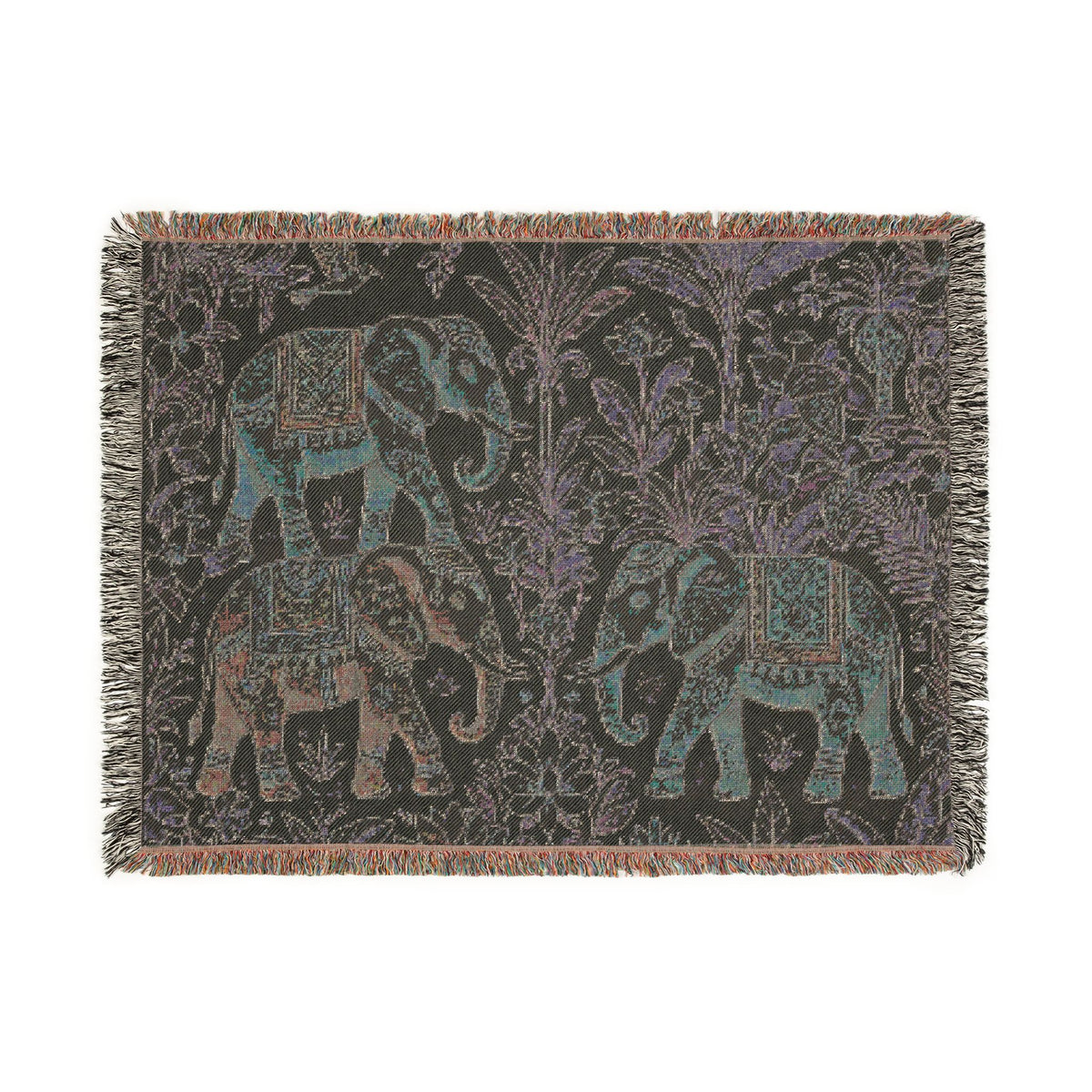 Boho Elephants Woven Blanket | Tapestry Animal Throw