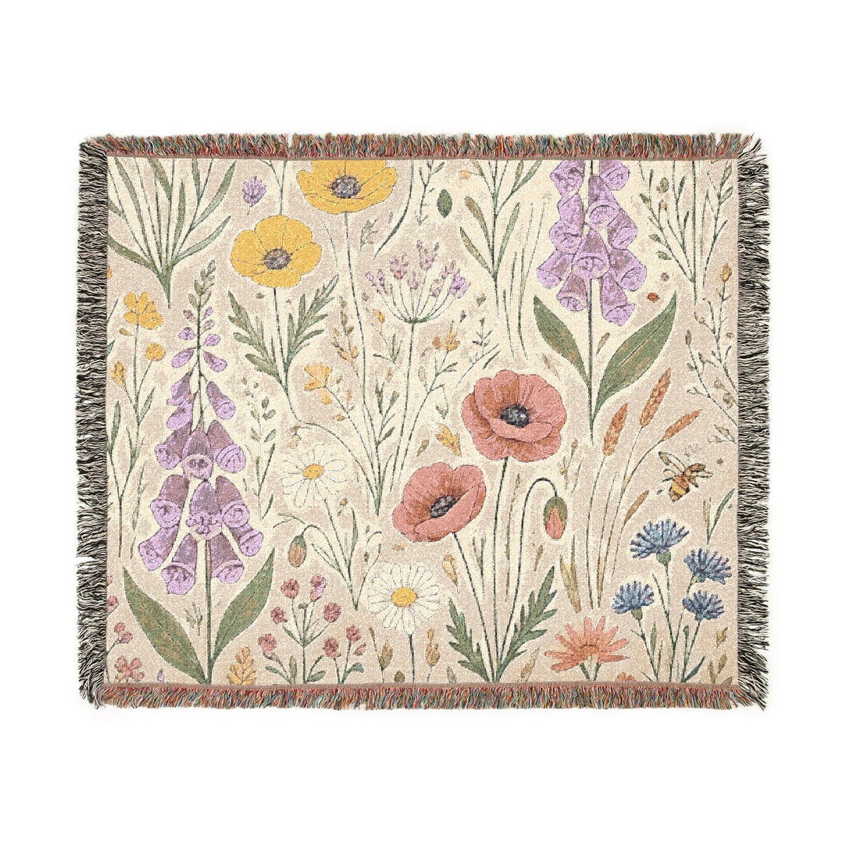 Wildflower Tapestry Woven Blanket | Floral Throw, Boho Home Decor