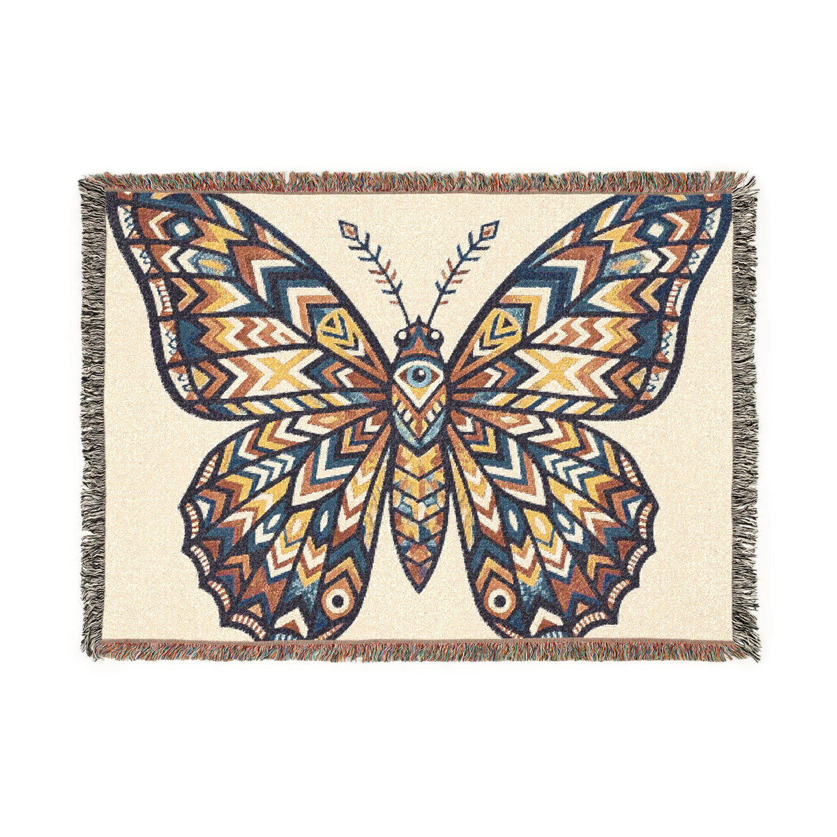 Boho Geometric Butterfly Woven Blanket | Tapestry Throw, Southwestern Motif