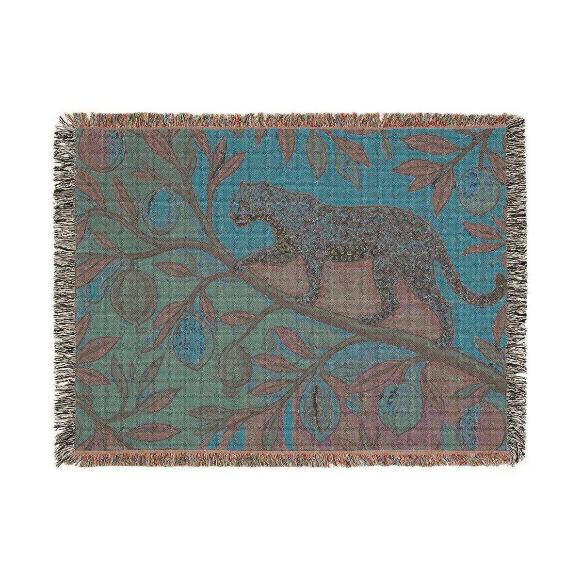 Leopard on Fruit Tree Woven Blanket | Botanical Jungle Throw