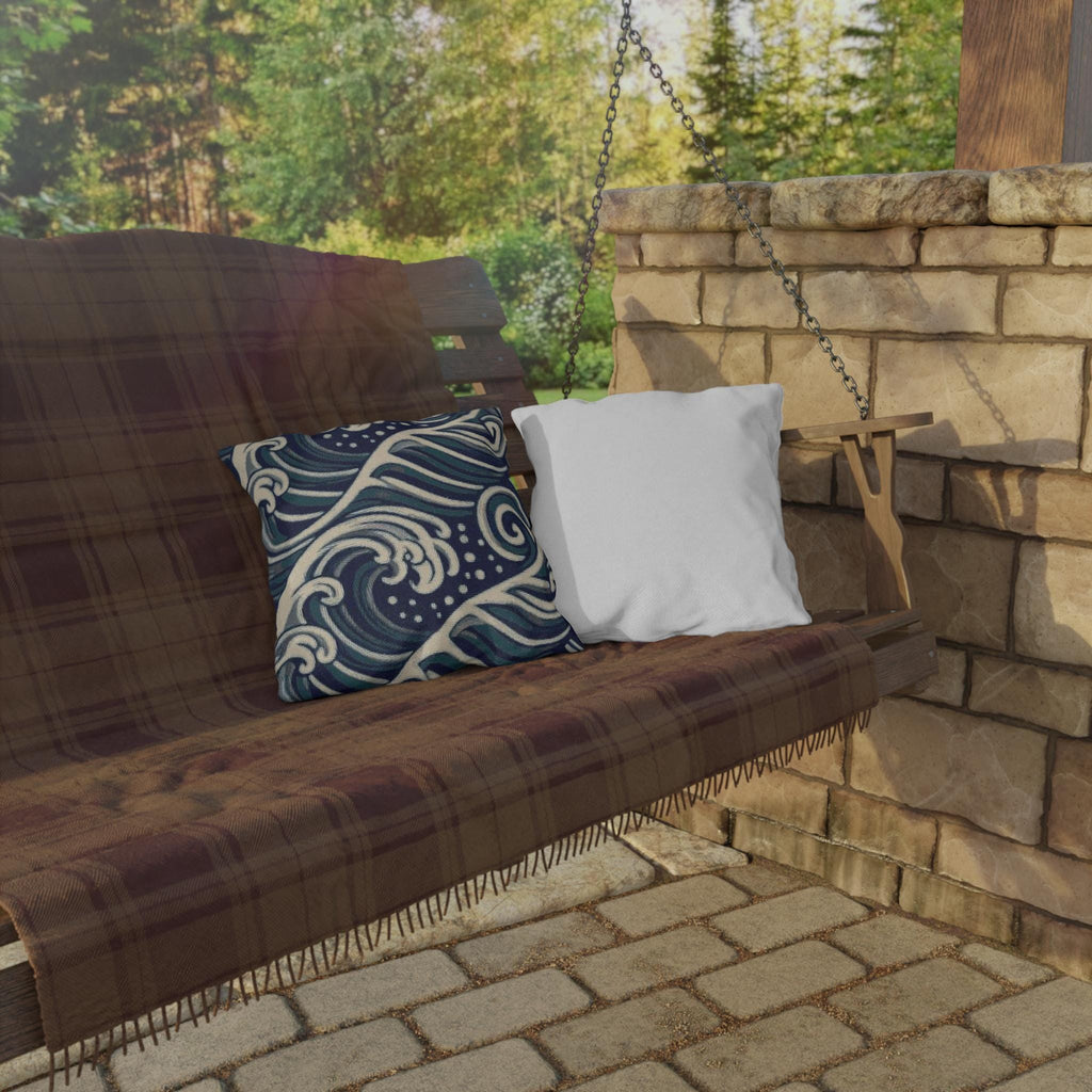 Navy Ocean Waves Outdoor Pillow | Coastal Wave Pattern Throw Pillow