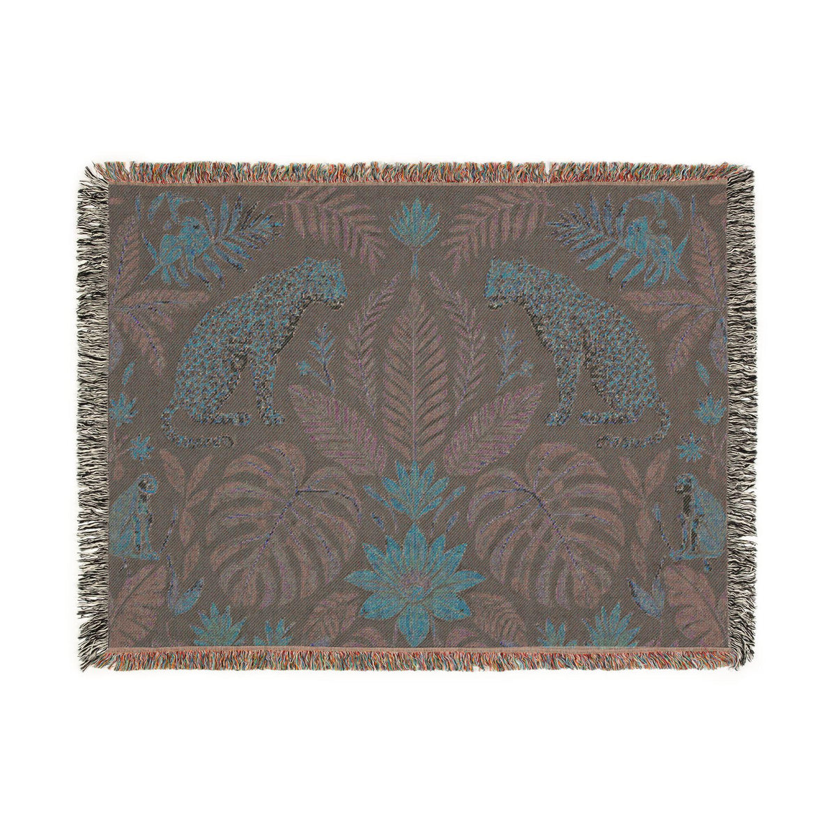 Tropical Leopard Jungle Woven Blanket | Botanical Throw, Tapestry Style