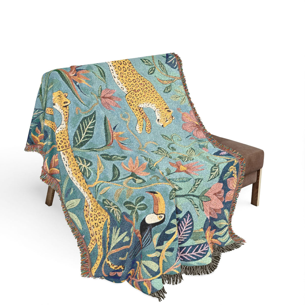 Leopard Jungle Tapestry Woven Blanket | Botanical Animal Throw