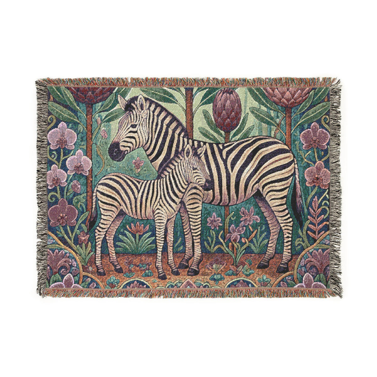 Zebra Mother and Foal woven blanket | Safari Nursery Tapestry Throw