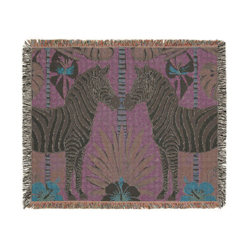 Zebra Mirror Illustration Woven Blanket | Tropical Safari Tapestry Throw