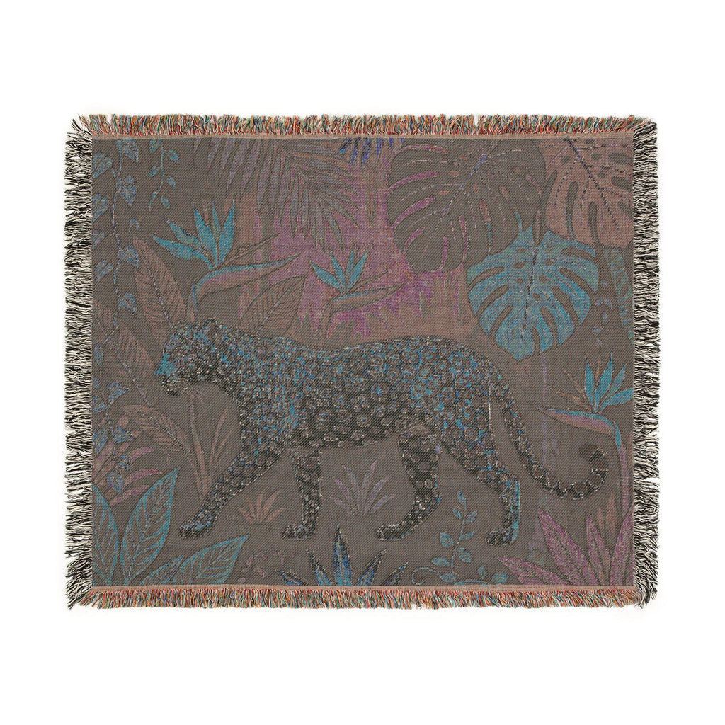 Leopard Jungle Tapestry Woven Blanket | Tropical Leaves, Botanical Throw