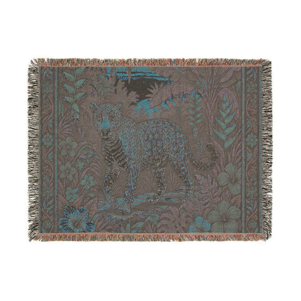 Jungle Leopard Woven Blanket | Tropical Floral Tapestry Throw