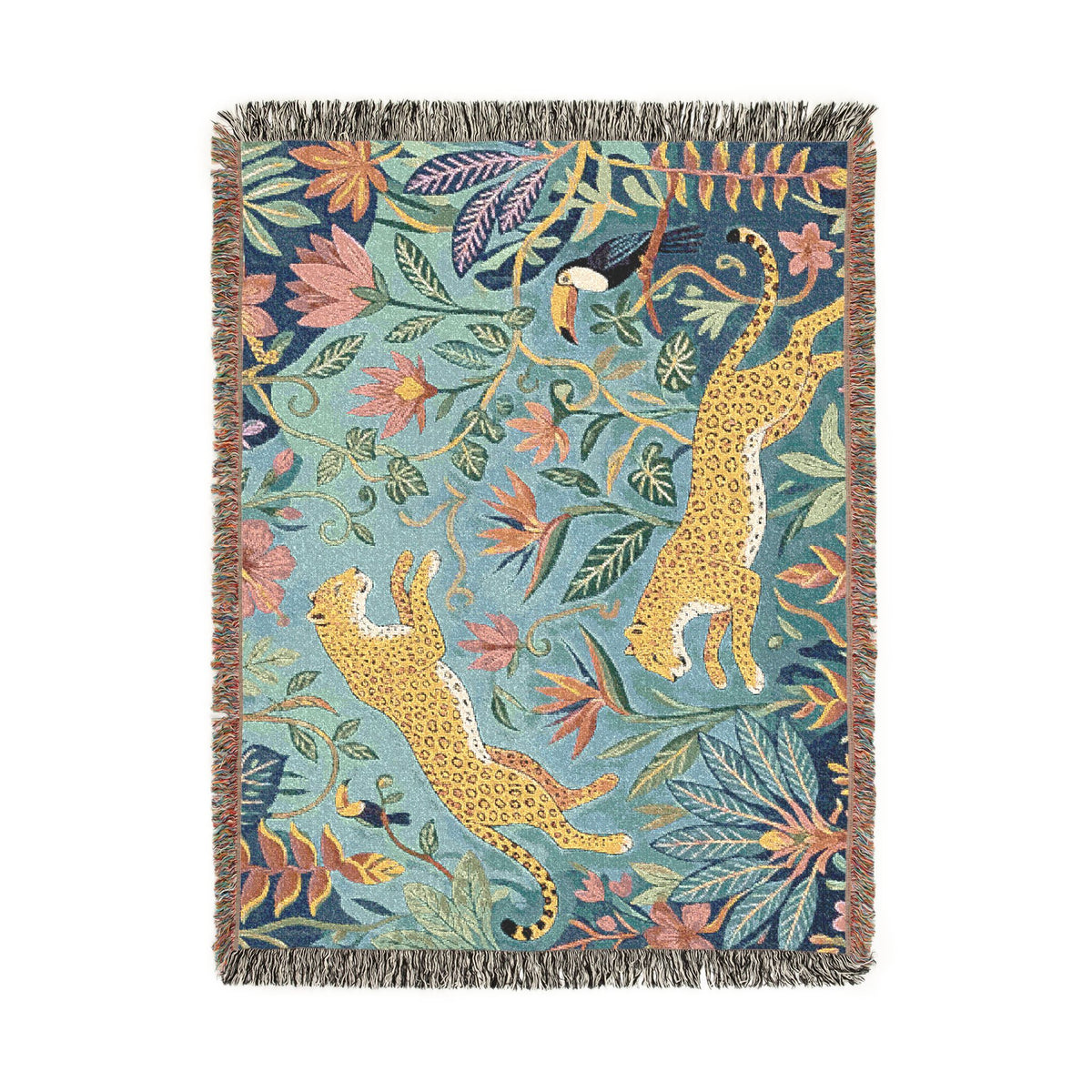 Leopard Jungle Tapestry Woven Blanket | Botanical Animal Throw