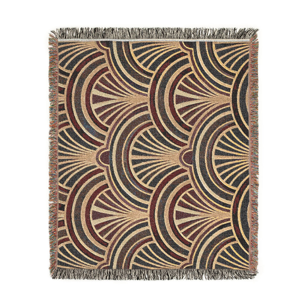 Art Deco Fan Pattern Woven Blanket | Geometric Throw, Vintage 1920s Inspired