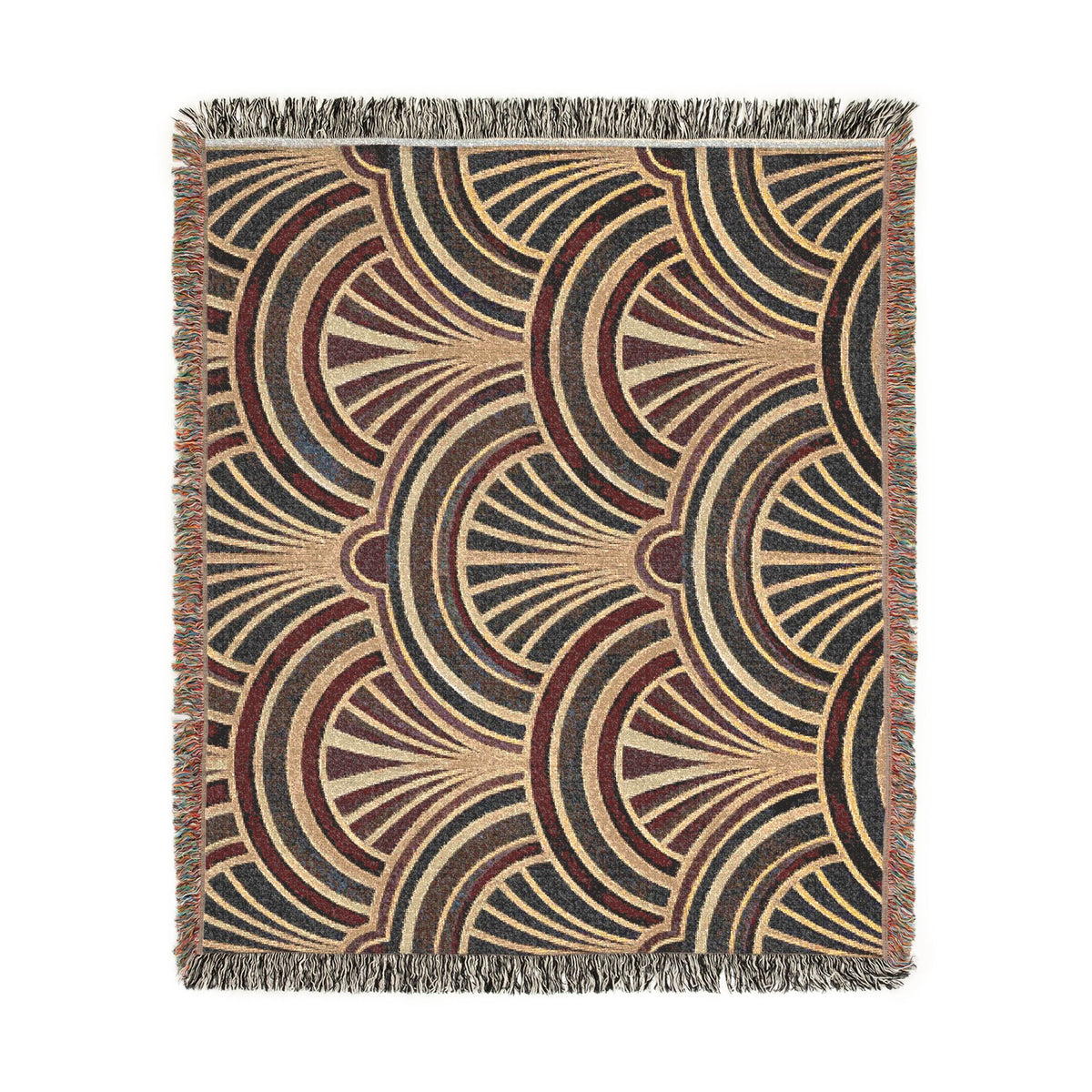 Art Deco Fan Pattern Woven Blanket | Geometric Throw, Vintage 1920s Inspired