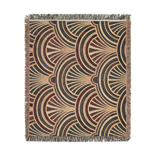 Art Deco Fan Pattern Woven Blanket | Geometric Throw, Vintage 1920s Inspired