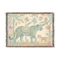 Leopard & Cub Floral Tapestry Woven Blanket | Boho Jungle Animal Throw