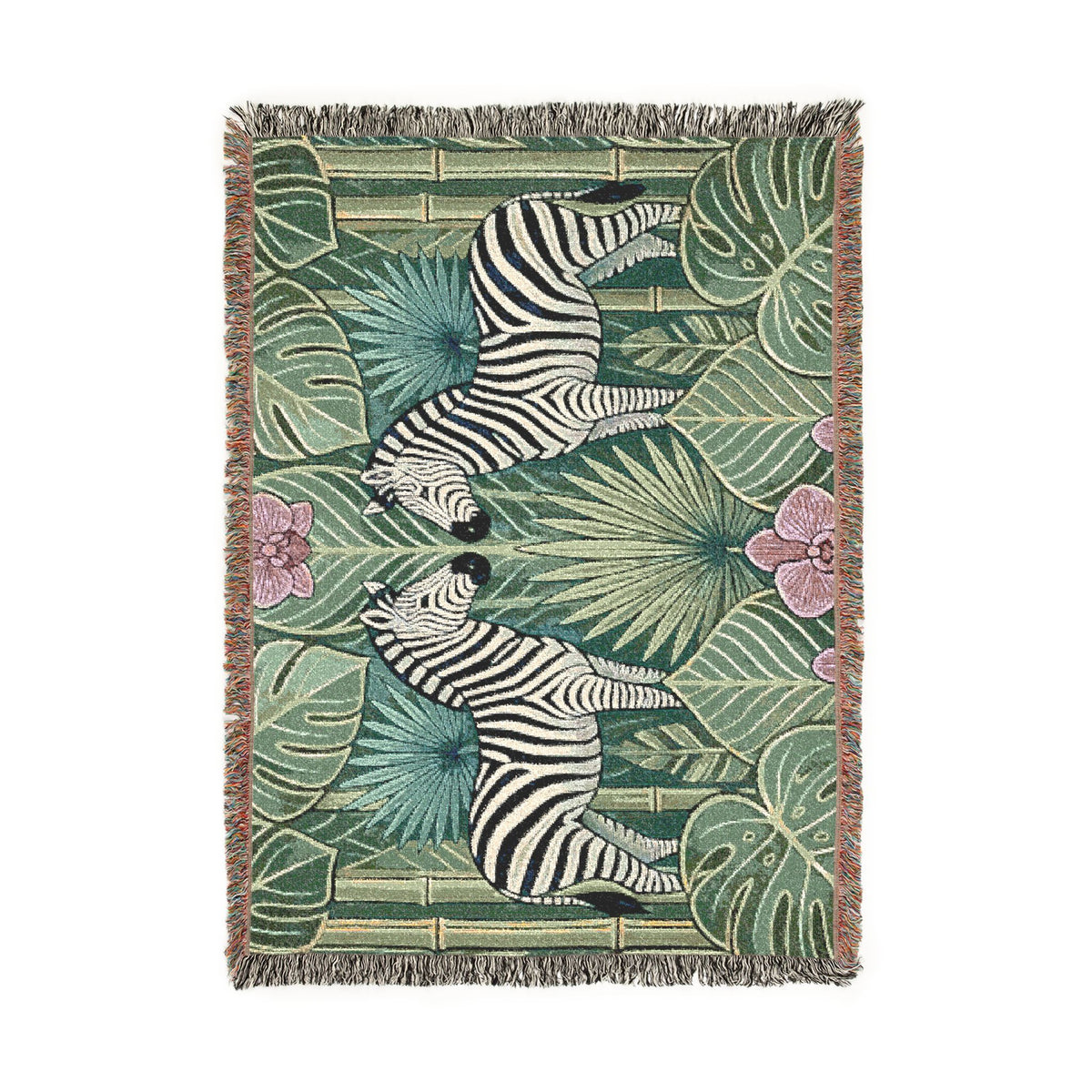 Art Deco Zebra Tapestry Woven Blanket | Jungle Palm Motif