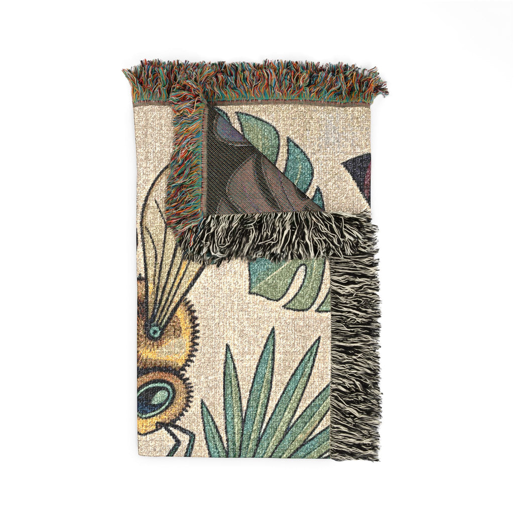 Hibiscus and Bees Woven Blanket | Tropical Floral Throw