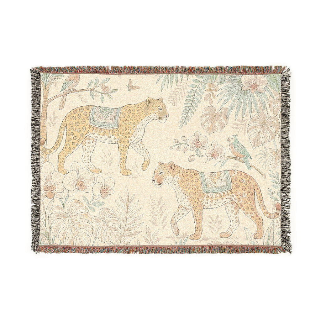 Tropical Leopard Woven Blanket I Animal Throw