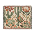 Desert Cactus Woven Blanket, Southwestern Succulent Throw | Woven Blanket