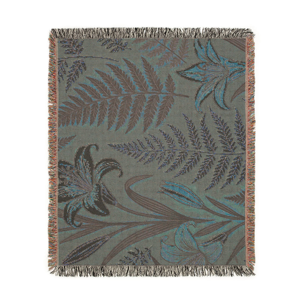 Vintage Botanical Ferns and Lilies Woven Blanket | Tapestry Throw