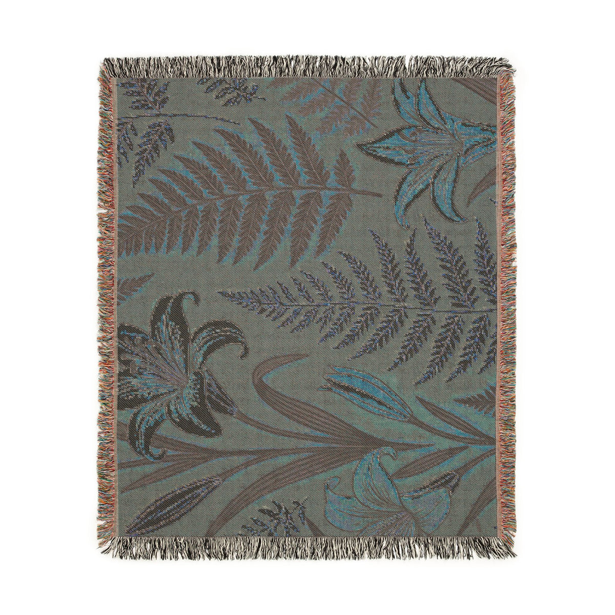 Vintage Botanical Ferns and Lilies Woven Blanket | Tapestry Throw