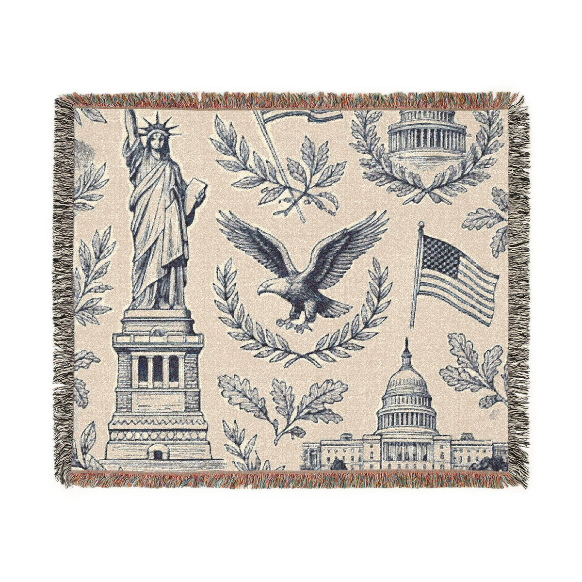 Patriotic Icons Woven Blanket | Statue of Liberty, Eagle, Capitol, USA Throw