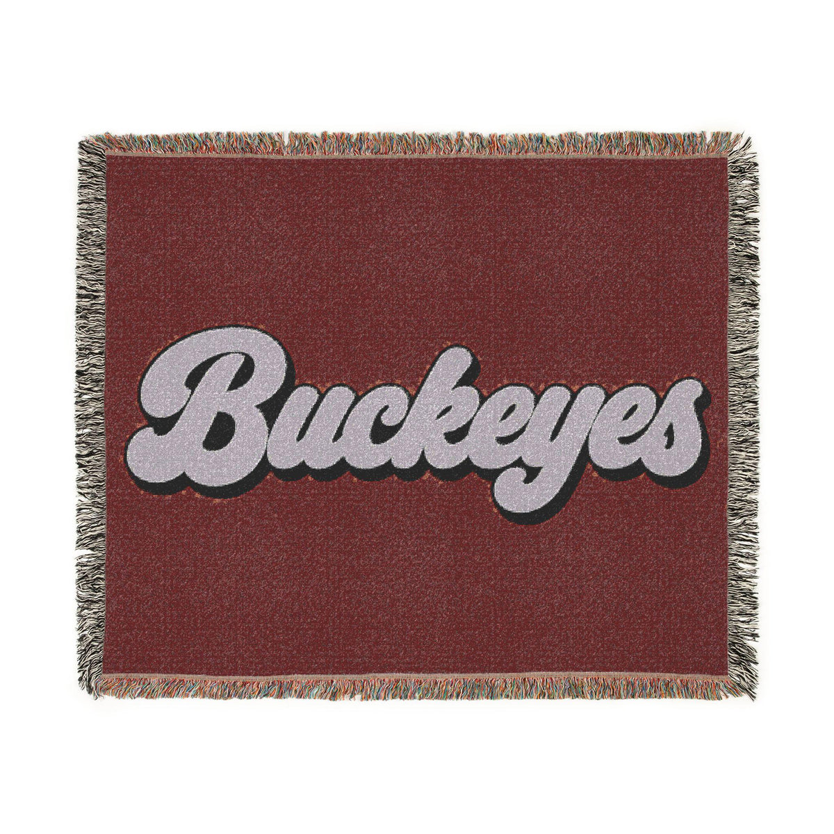 Buckeyes script Woven Blanket | collegiate team throw, maroon gray sports décor