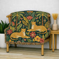 Tropical Leopard Tapestry woven blanket | jungle palm motif, floral tapestry throw