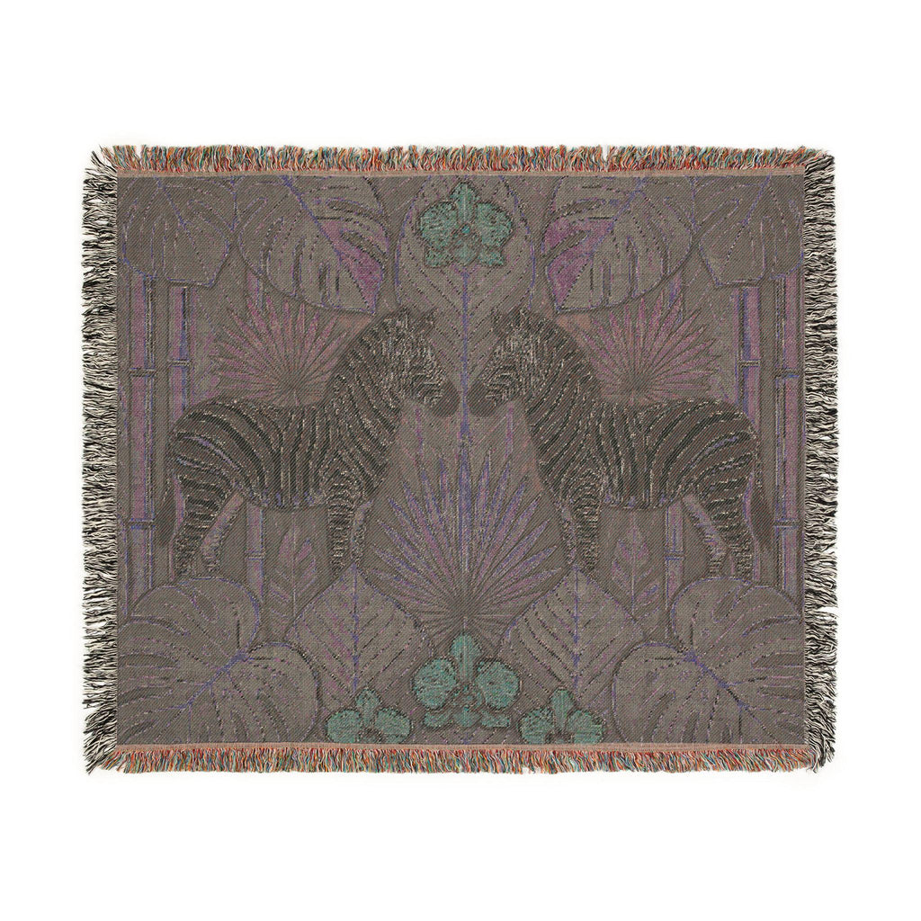 Art Deco Zebra Tapestry Woven Blanket | Jungle Palm Motif