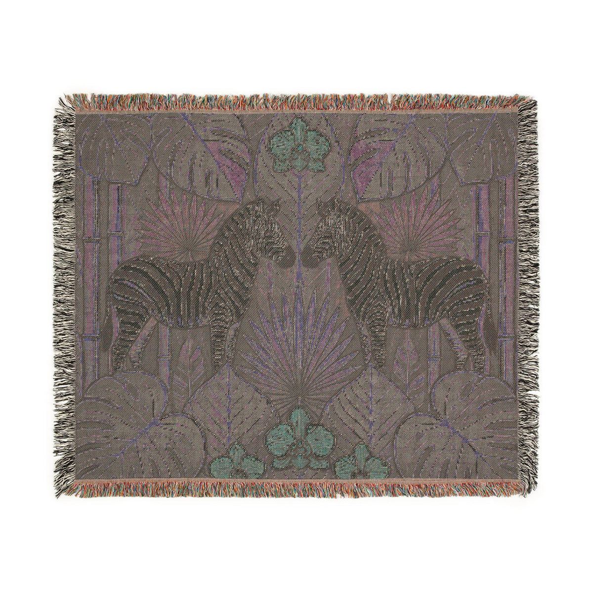 Art Deco Zebra Tapestry Woven Blanket | Jungle Palm Motif