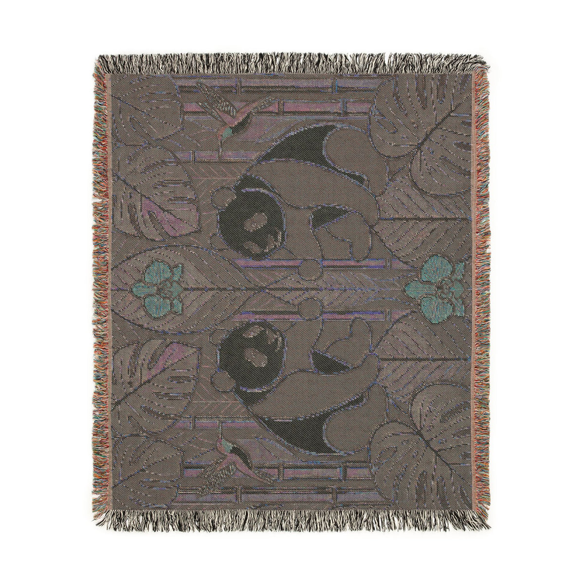 Art Nouveau Panda Woven Blanket | Bamboo Motif Throw