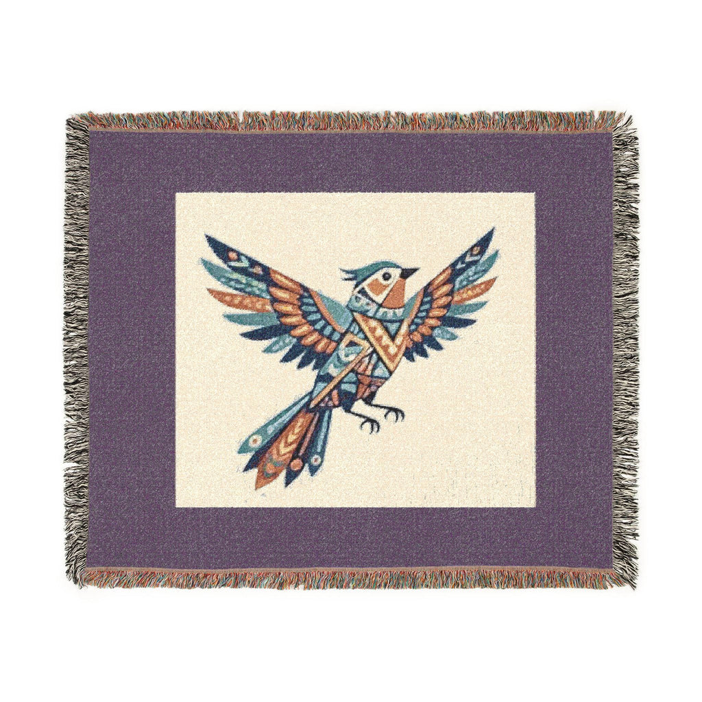 Geometric Feathered Bird Woven Blanket | Tribal Bird Throw