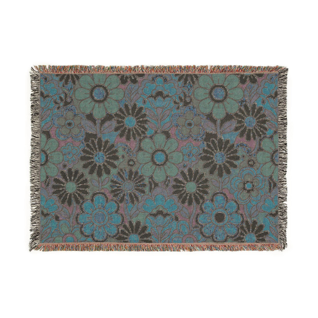 Retro Floral Woven Blanket | Vintage Flower Pattern Throw