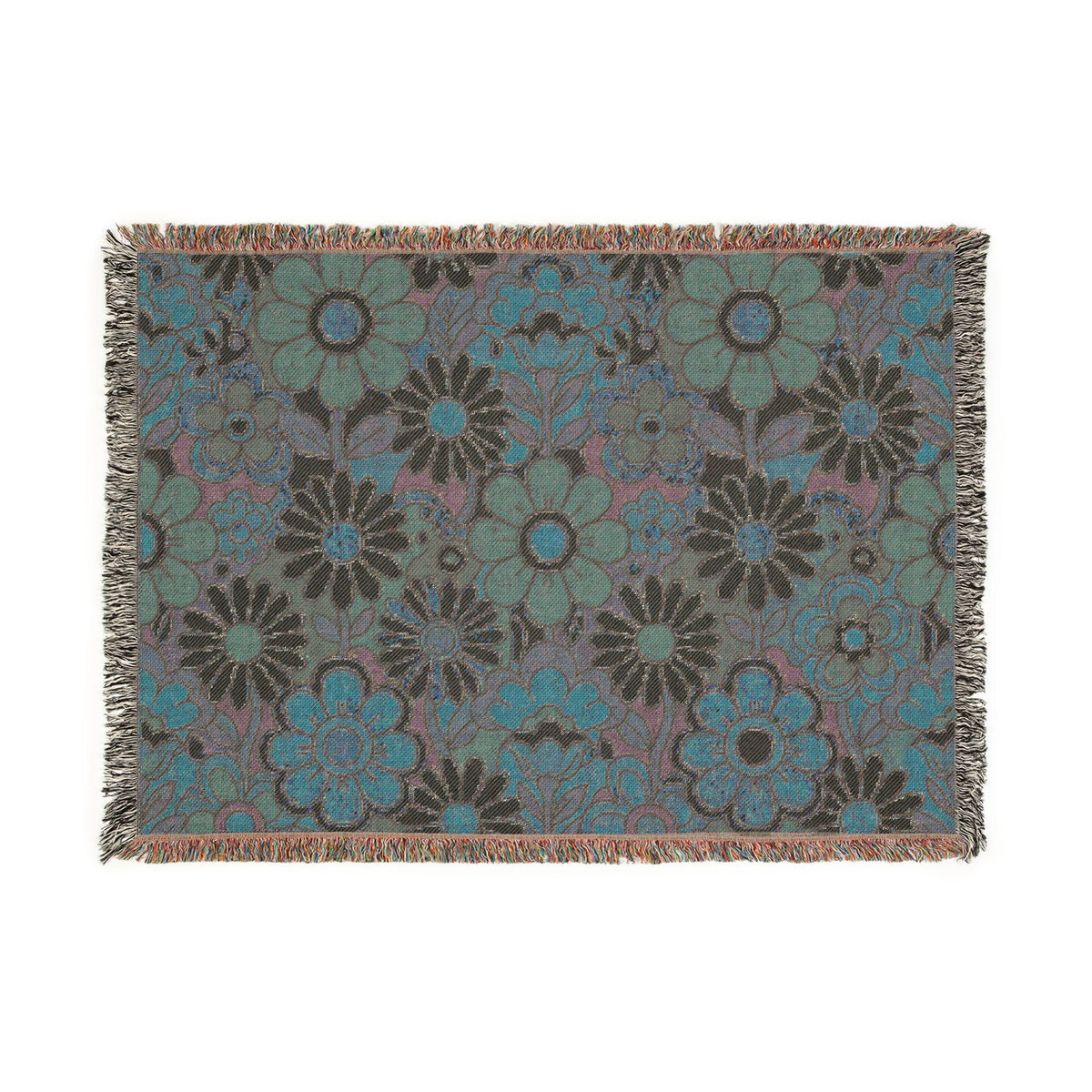 Retro Floral Woven Blanket | Vintage Flower Pattern Throw