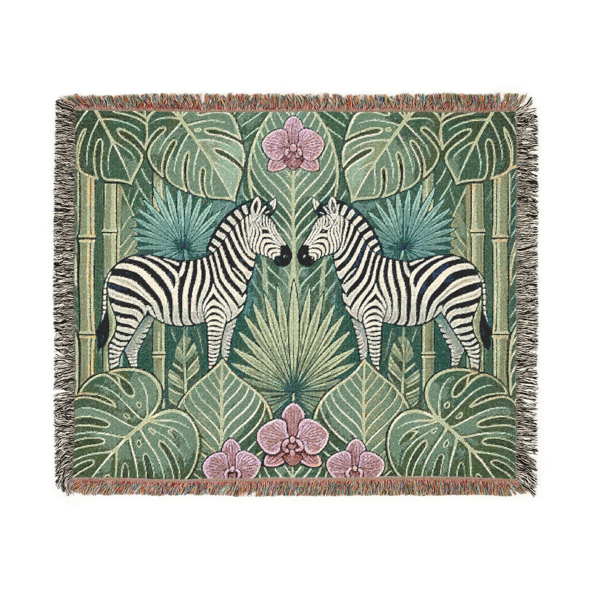 Art Deco Zebra Tapestry Woven Blanket | Jungle Palm Motif
