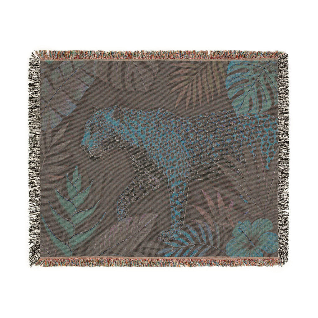 Leopard Jungle Woven Blanket | Tropical Foliage Tapestry Throw