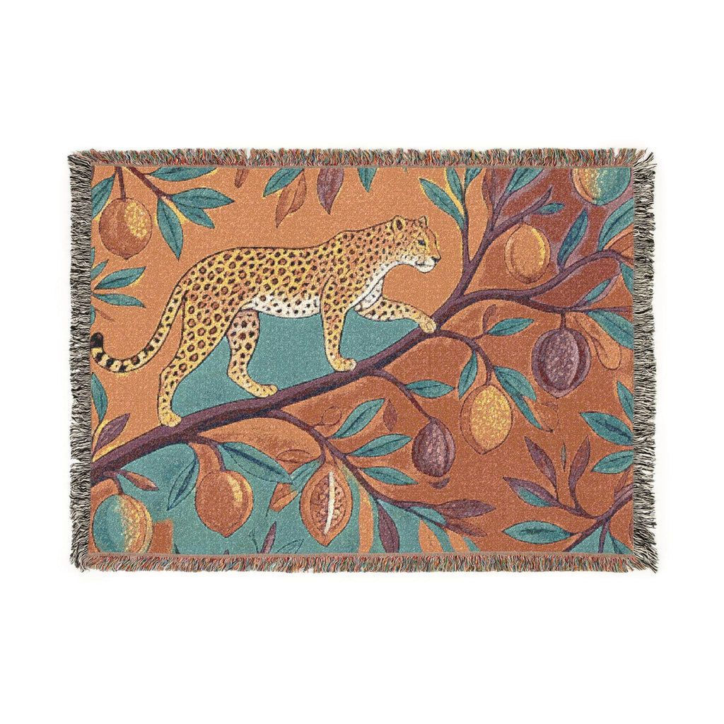 Leopard on Fruit Tree Woven Blanket | Botanical Jungle Throw
