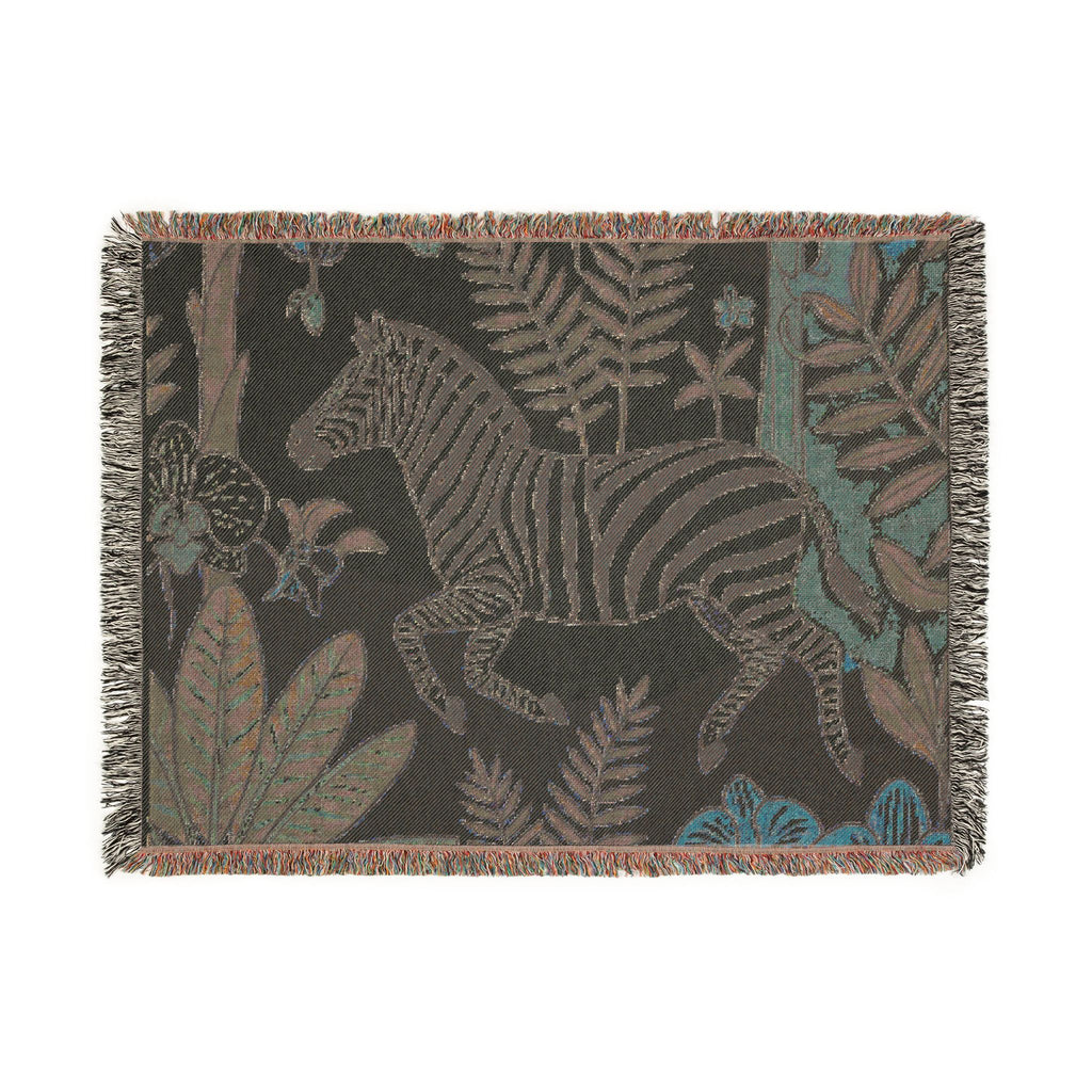 Zebra Jungle Illustration Woven Blanket | Botanical Animal Throw