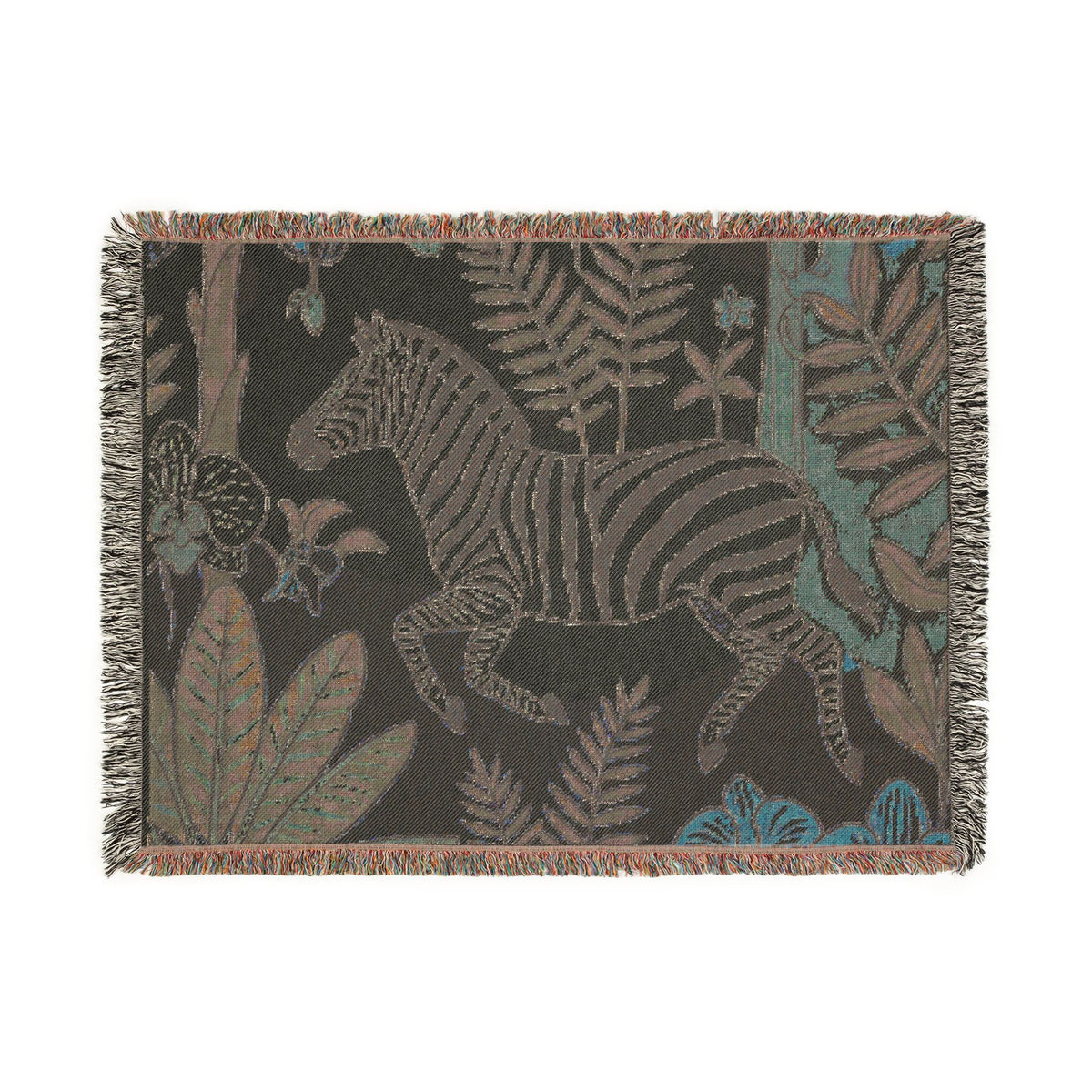 Zebra Jungle Illustration Woven Blanket | Botanical Animal Throw