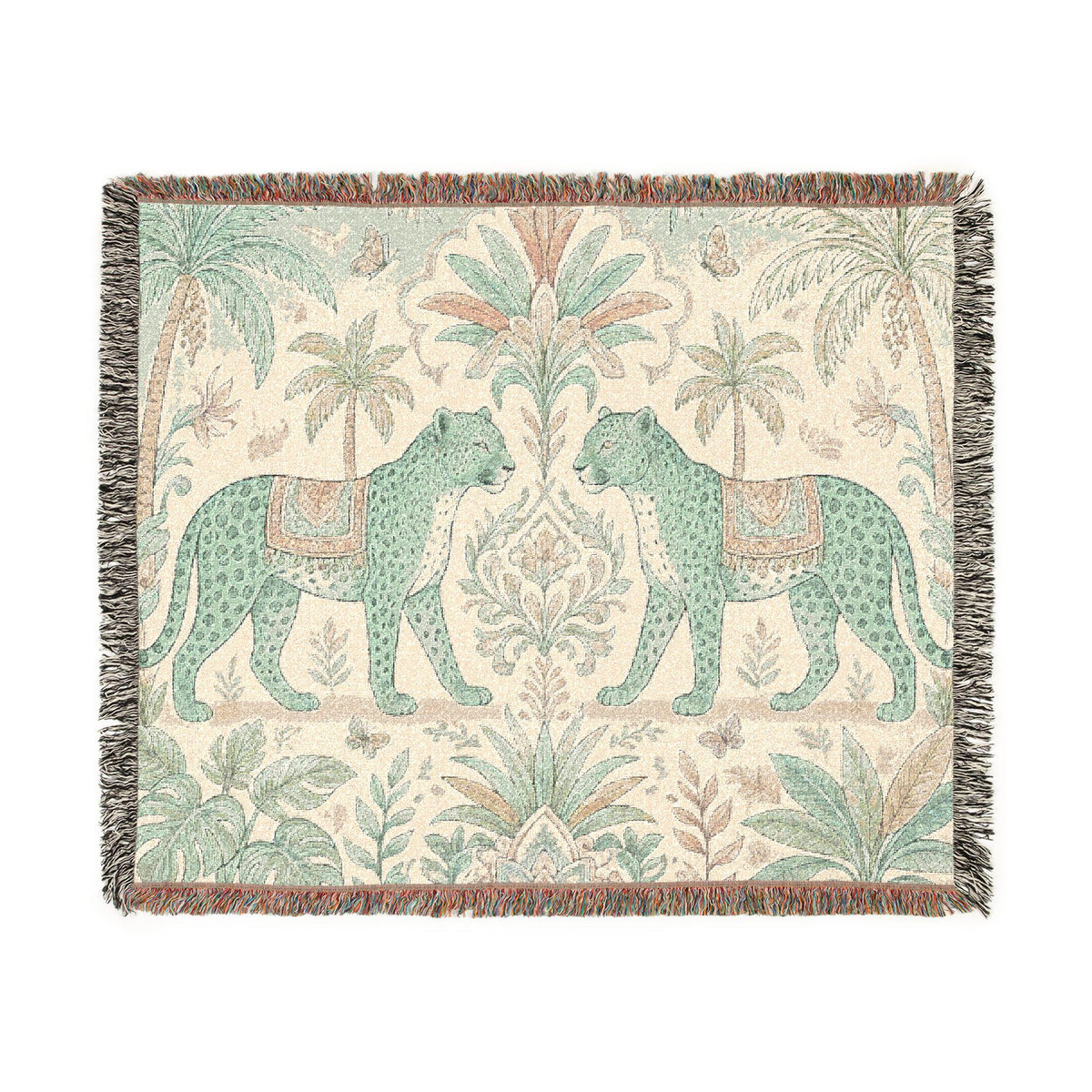 Paisley Tiger Tapestry Woven Blanket | Boho Palm Motif