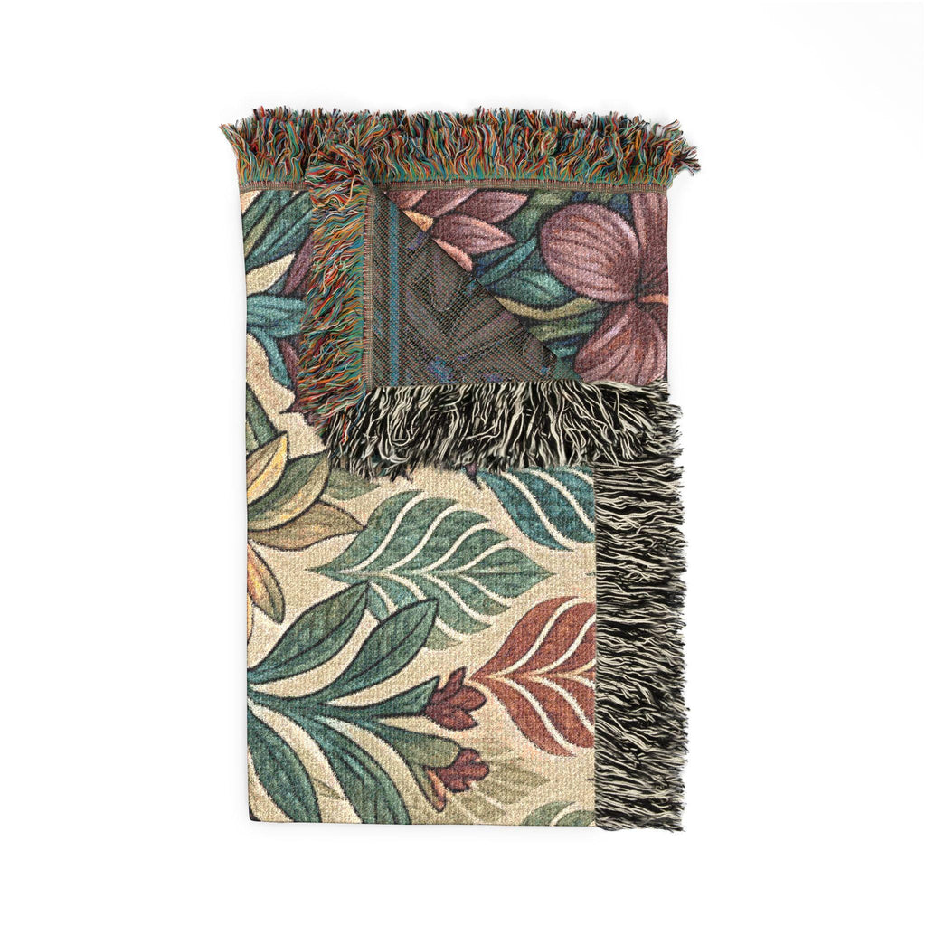 Floral Leopard Woven Blanket | Tapestry Throw, Botanical Animal Design